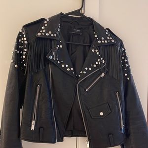 Zara Fringe Studded Faux Leather Jacket